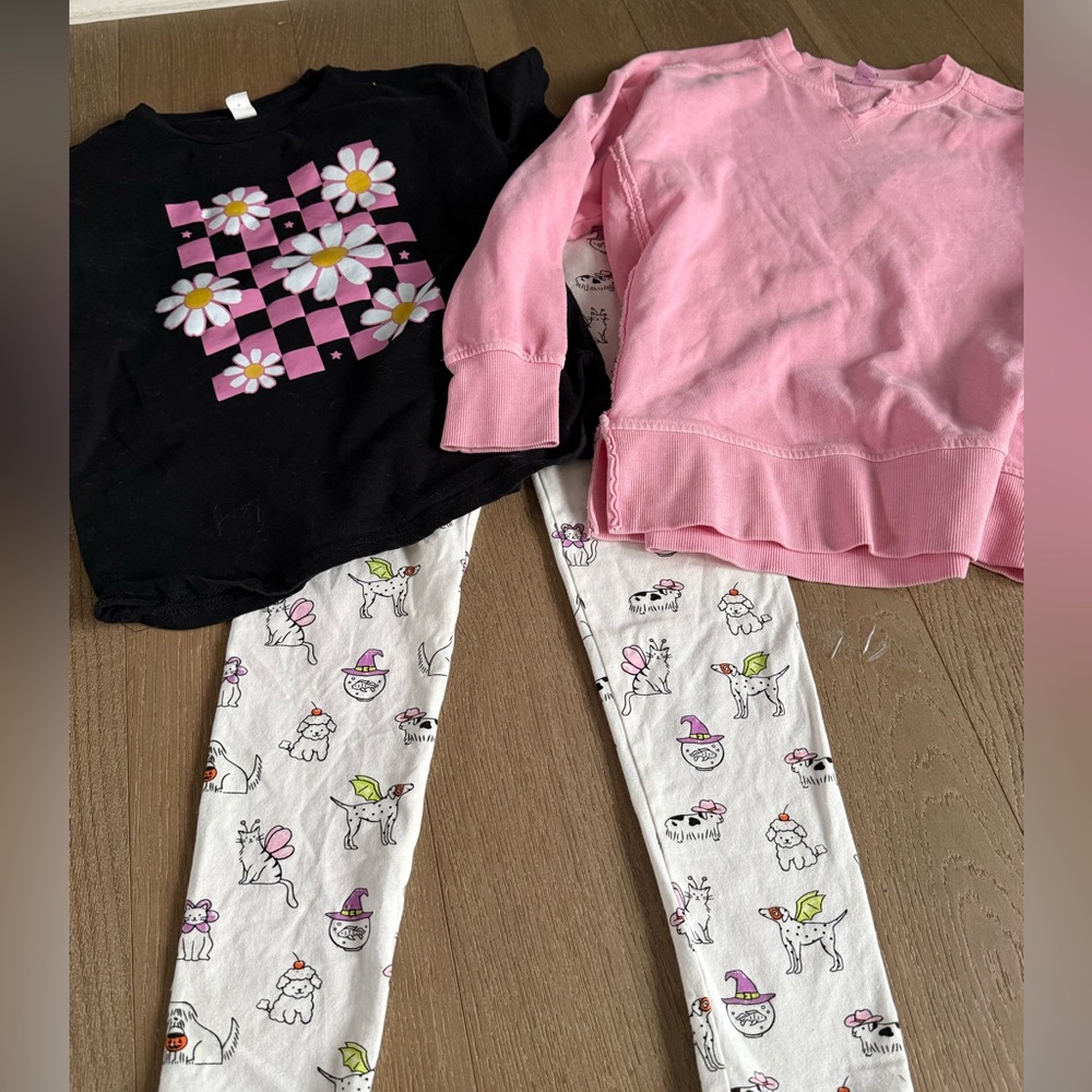 Old Navy Kids Pajama Set - Black and Pink with Floral and Animal Prints